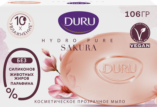 Мыло DURU CrystalL Hydro Pure Sakura Лепестки сакуры, 106г, крупный план