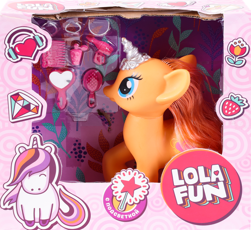 Набор игровой LOLA FUN Единорог с аксессуарами, со световыми и звуковыми эффектами, Арт. LM676184, крупный план