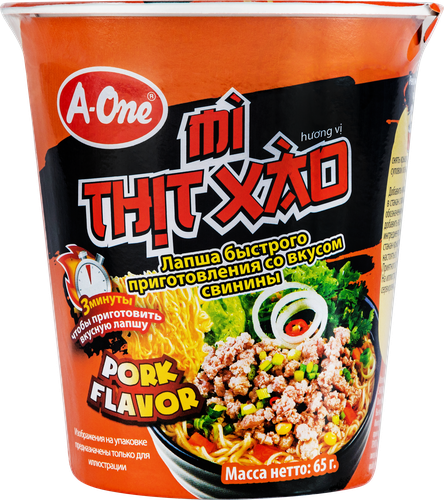 Лапша A-ONE со вкусом свинины, 65г, фотография
