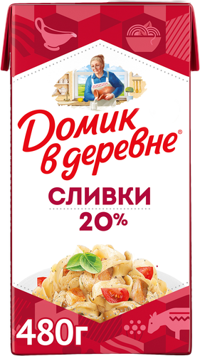 Сливки стерилизованные ДОМИК В ДЕРЕВНЕ 20%, без змж, 480г, фото
