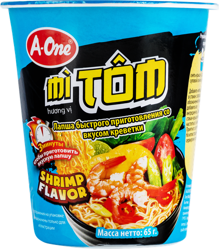 Лапша A-ONE со вкусом креветок, 65г, крупный план