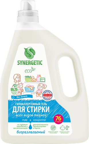 Гель для стирки SYNERGETIC Pure биоразлагаемый концентрированный, 2,28л, фото