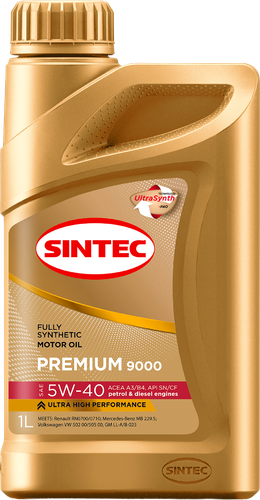 Масло моторное SINTEC Premium 9000 5W–40 A3/B4, 1л, крупный план