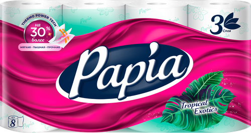 Бумага туалетная PAPIA Tropical exotics 3-слоя, 8шт, вид