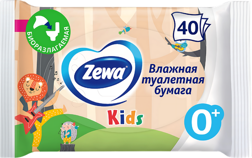 Бумага туалетная&nbsp;влажная детская ZEWA Kids без аромата, 40шт, крупный план