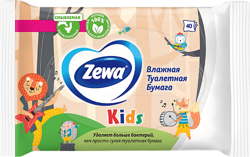 Бумага туалетная&nbsp;влажная детская ZEWA Kids без аромата, 40шт, фотография
