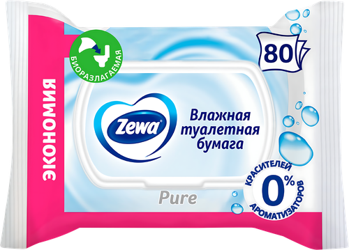 Бумага туалетная влажная ZEWA Pure, 80шт, крупный план