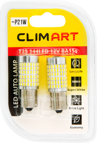 Лампа автомобильная светодиодная CLIM ART T25 144LED 12V BA15s (P21W)/к-т, 2шт, изображение