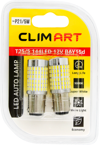 Лампа автомобильная светодиодная CLIM ART T25/5 144LED 12V BAY15d (P21/5W)/к-т, 2шт, детальное фото