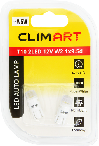 Лампа автомобильная светодиодная CLIM ART T10 2LED 12V W2.1x9.5d (W5W)/к-т, 2шт, вид