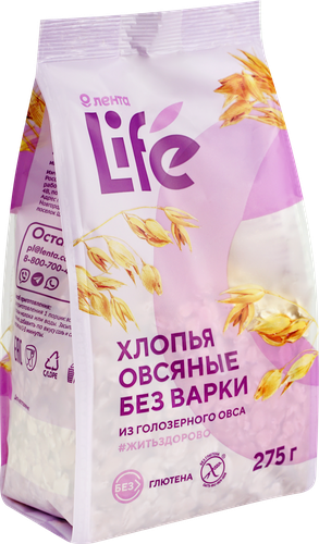 Хлопья овсяные безглютеновые ЛЕНТА LIFE, 275г, крупный план