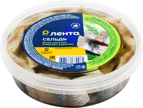 Сельдь ЛЕНТА Матье, филе-кусочки с укропом в масле, 400г, детальное фото
