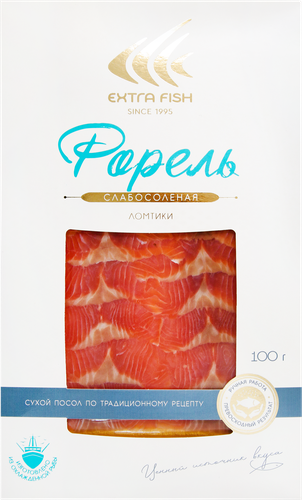 Форель Радужная соленая ЭКСТРА ФИШ ломтики, 100г, вид