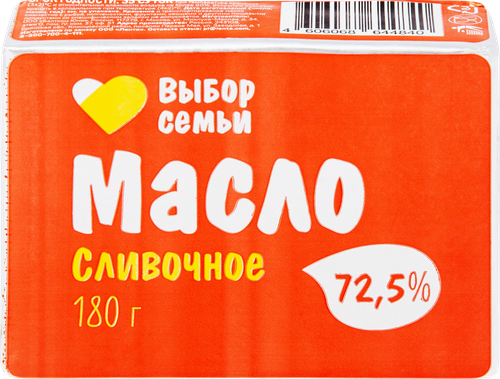 Масло сливочное ВЫБОР СЕМЬИ 72,5%, без змж, 180г, крупный план
