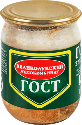 Свинина тушеная МК ВЕЛИКОЛУКСКИЙ высший сорт, 500г, крупный план