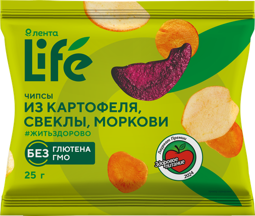 Чипсы овощные хрустящие ЛЕНТА LIFE Картофель, свекла и морковь, 25г, фотография