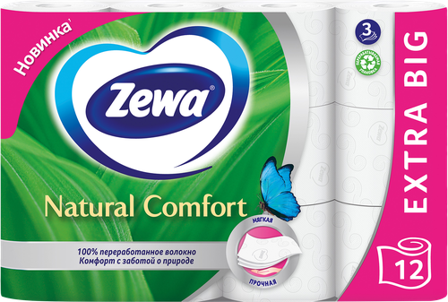 Бумага туалетная ZEWA Natural Comfort без аромата 3-слоя, 12шт, детальное фото