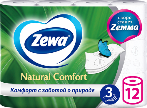 Бумага туалетная ZEWA Natural Comfort без аромата 3-слоя, 12шт, картинка