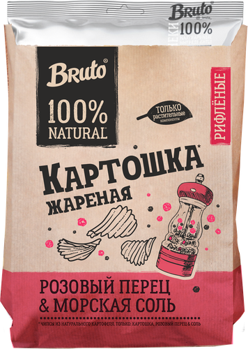 Чипсы картофельные BRUTO с морской солью и смесью перцев, 120г, крупный план
