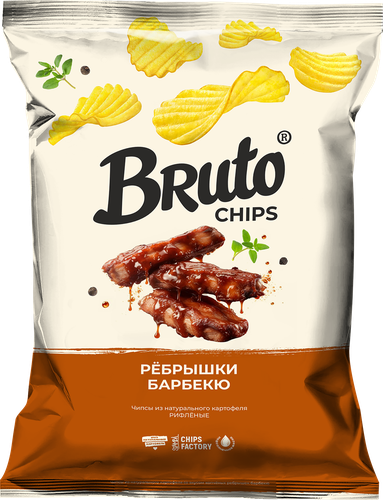 Чипсы картофельные BRUTO со вкусом копченых ребрышек барбекю, 120г, крупный план