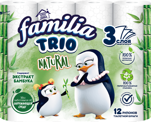 Туалетная бумага FAMILIA Trio 3-слоя, 12шт, картинка