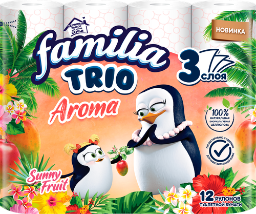 Туалетная бумага FAMILIA Trio Sunny fruit 3-слоя, 12шт, изображение