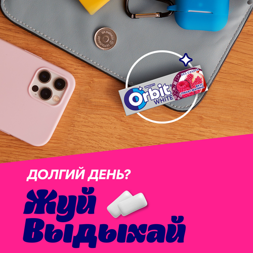 Жевательная резинка ORBIT со вкусом граната и малины, без сахара, 13,6г, крупный план
