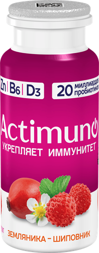 Продукт кисломолочный ACTIMUNO Земляника, шиповник 1,5%, без змж, 95г, фотография