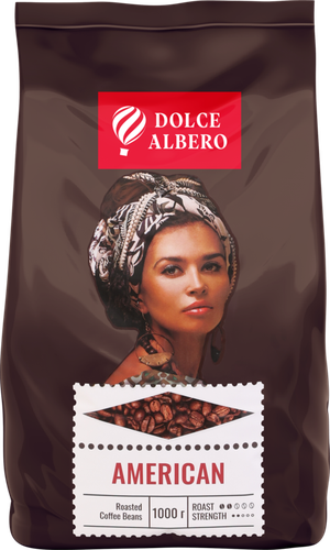 Кофе зерновой DOLCE ALBERO American 100% Arabica, 1кг, крупный план