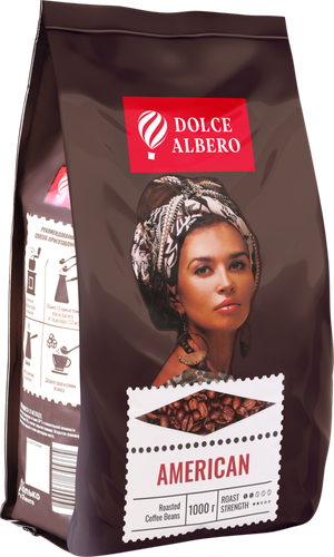 Кофе зерновой DOLCE ALBERO American 100% Arabica, 1кг, крупный план