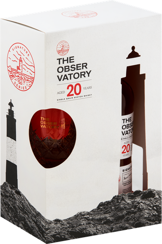Виски THE OBSERVATORY Шотландский зерновой 20 лет 40%, со стаканом, п/у, 0,7л, вид