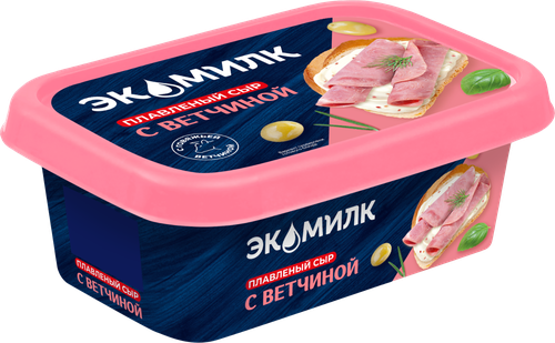 Сыр плавленый ЭКОМИЛК Сливочный с ветчиной 55%, без змж, 180г, картинка