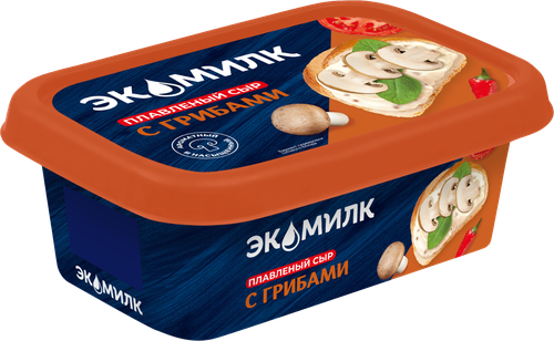 Сыр плавленый ЭКОМИЛК Сливочный с грибами 55%, без змж, 180г, вид