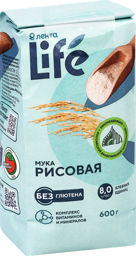 Мука рисовая&nbsp;ЛЕНТА LIFE безглютеновая, 600г, детальное фото