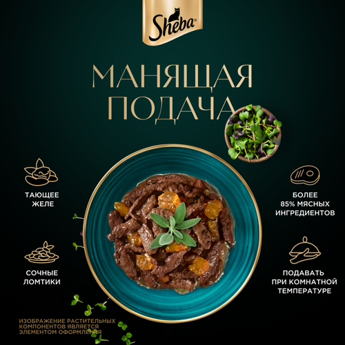 Корм влажный для взрослых кошек SHEBA Ломтики в желе с телятиной, 75г, детальное фото