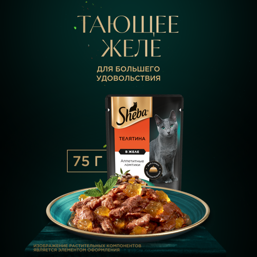 Корм влажный для взрослых кошек SHEBA Ломтики в желе с телятиной, 75г, фотография