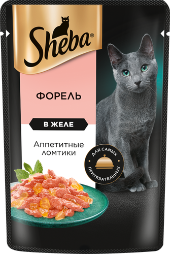 Корм влажный для взрослых кошек SHEBA Ломтики в желе с форелью, 75г, картинка