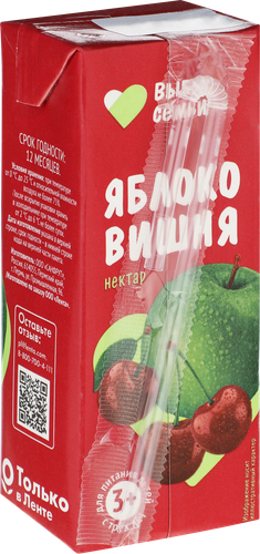 Нектар ВЫБОР СЕМЬИ Яблоко, вишня, 0.2л, фото