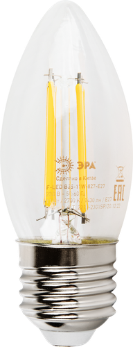Лампа светодиодная ЭРА F-LED B35-11W-827-E27, 11Вт, филамент, свеча, теплый белый свет, Арт. Б0046986, изображение