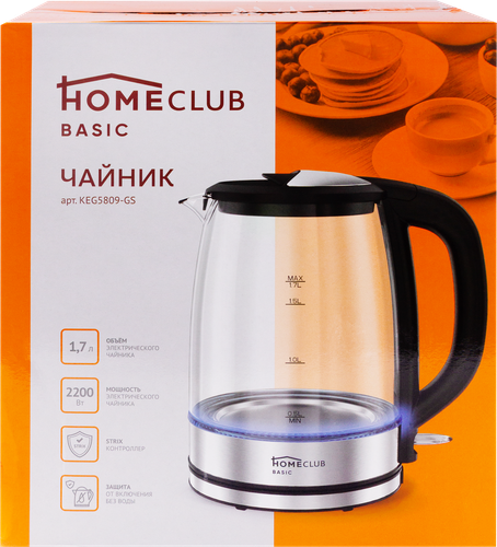 Чайник HOMECLUB Strix, стекло, 1.7л, Арт. KEG5809-GS, изображение