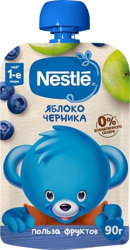 Пюре фруктово-ягодное NESTLE Яблоко и черника, с 5 месяцев, 90г, фотография