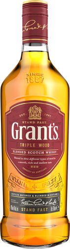Виски GRANT'S Triple wood Шотландский купажированный 3 года 40%, 0.75л, крупный план