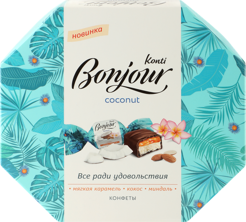 Набор кондитерских изделий BONJOUR с кокосом, миндалем и карамелью, 150г, детальное фото
