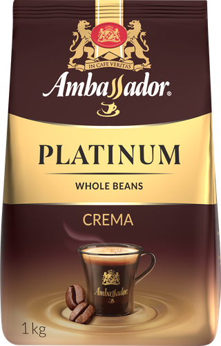 Кофе зерновой AMBASSADOR Platinum Crema натуральный жареный, 1кг, крупный план