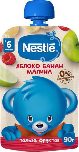 Пюре фруктово-ягодное NESTLE Яблоко, банан и малина, с 6 месяцев, 90г, изображение