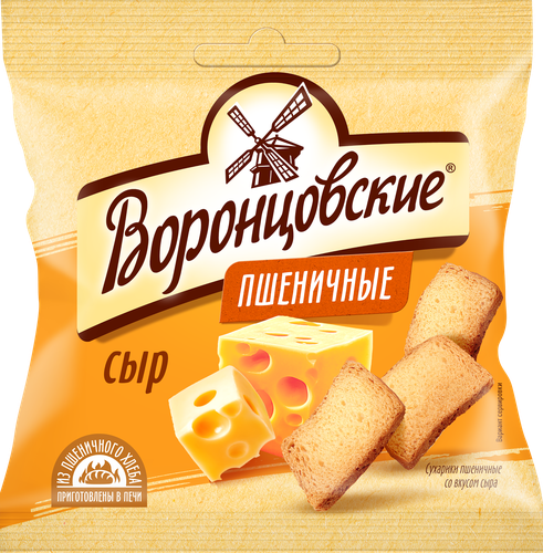 Сухарики пшеничные ВОРОНЦОВСКИЕ со вкусом сыра, слайсы, 80г, картинка