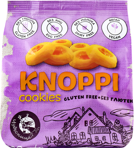 Печенье безглютеновое ЧУДЕСНИЦА Knoppi, с яблочным джемом, песочное, 120г, изображение