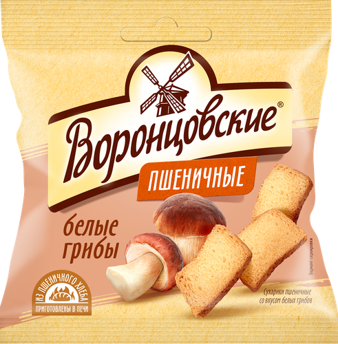 Сухарики пшеничные ВОРОНЦОВСКИЕ со вкусом белых грибов, слайсы, 80г, фотография