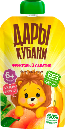 Пюре фруктовое ДАРЫ КУБАНИ Фруктовый салатик, с 6 месяцев, 90г, вид