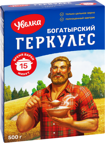 Хлопья овсяные УВЕЛКА Богатырский геркулес, 500г, крупный план